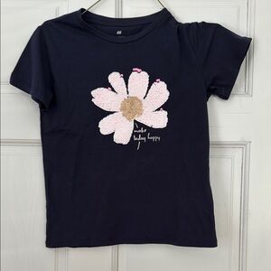 H&M Girls’ Blue and Pink Floral Short Sleeve Tee